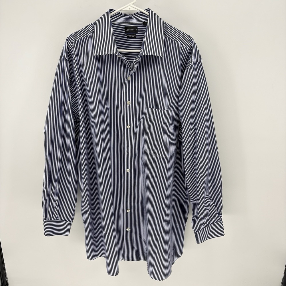 Rochester Egyptian Cotton Non-Iron Striped Button Shirt Blue Mens 19 36/37 Tall